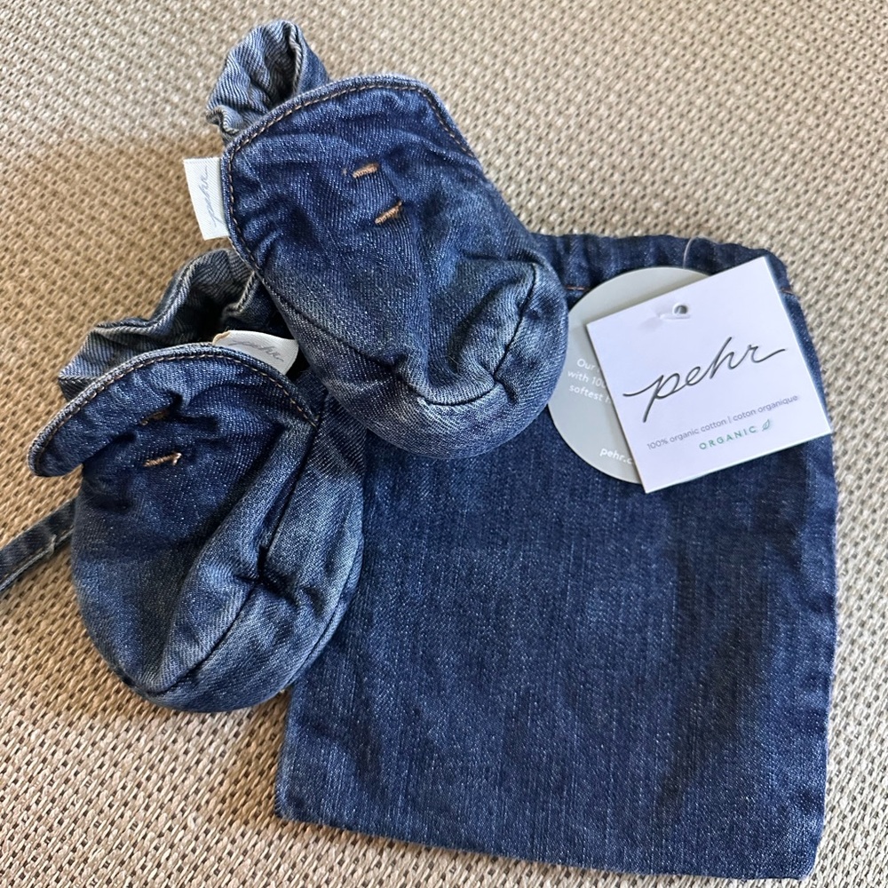 Pehr Denim Bootie 3-6M with Storage Pouch NWT